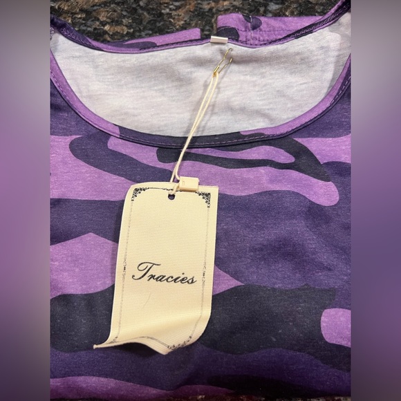 Purple CAMO T-SHIRT DRESS with FLUTTER SLEEVES size SMALL - Picture 9 of 10